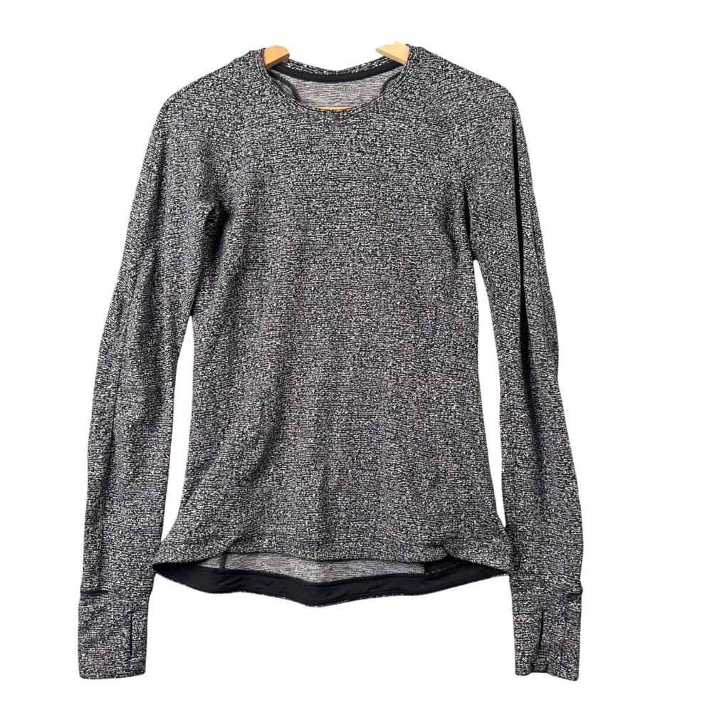 Lululemon Rest Less Pullover Size 6 Black White Space Dye Knit Long Sleeve Shirt